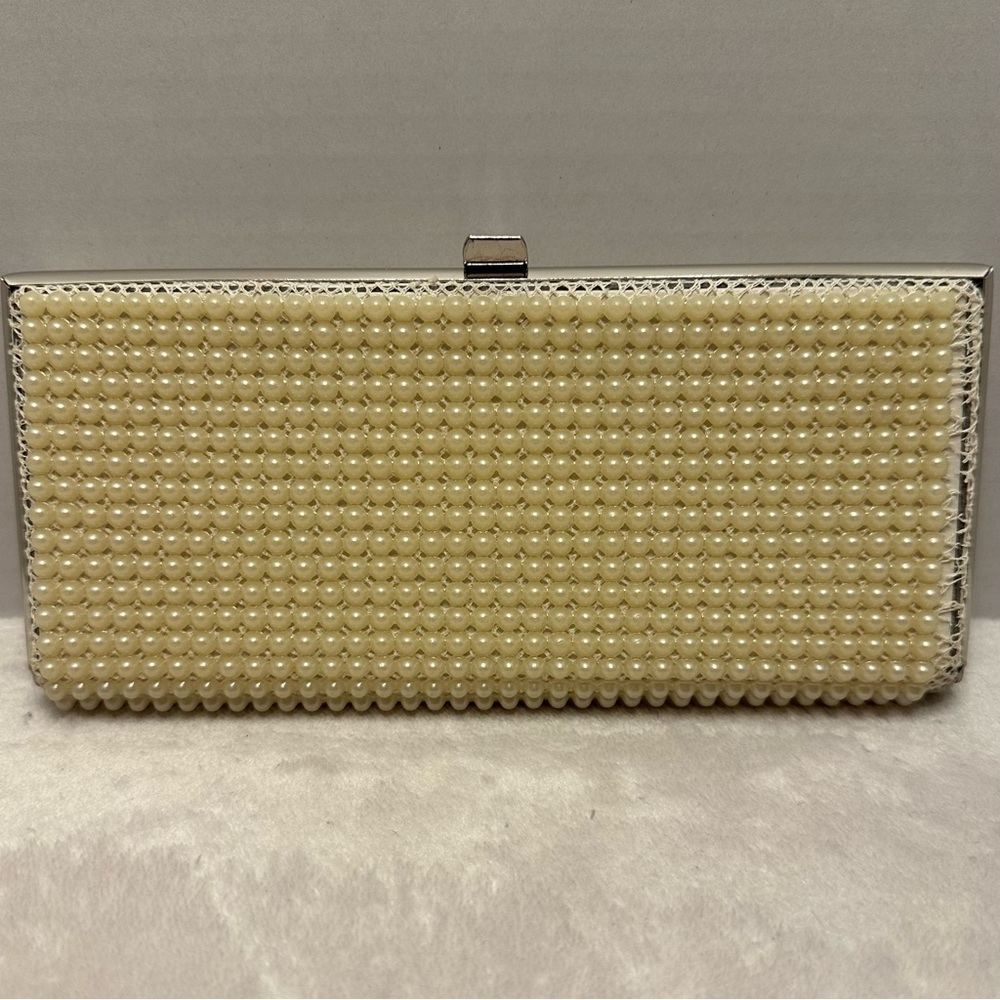 Vintage Faux Pearl Beaded Clutch Wallet Purse Cream 50s 60s evening bag classy